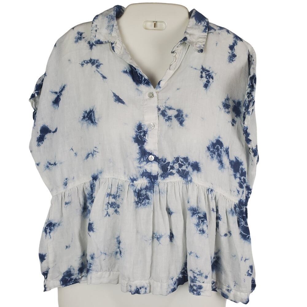 Rachel Zoe Linen Babydoll Top Size S Coastal Boho Blouse Vacation Soft Girl